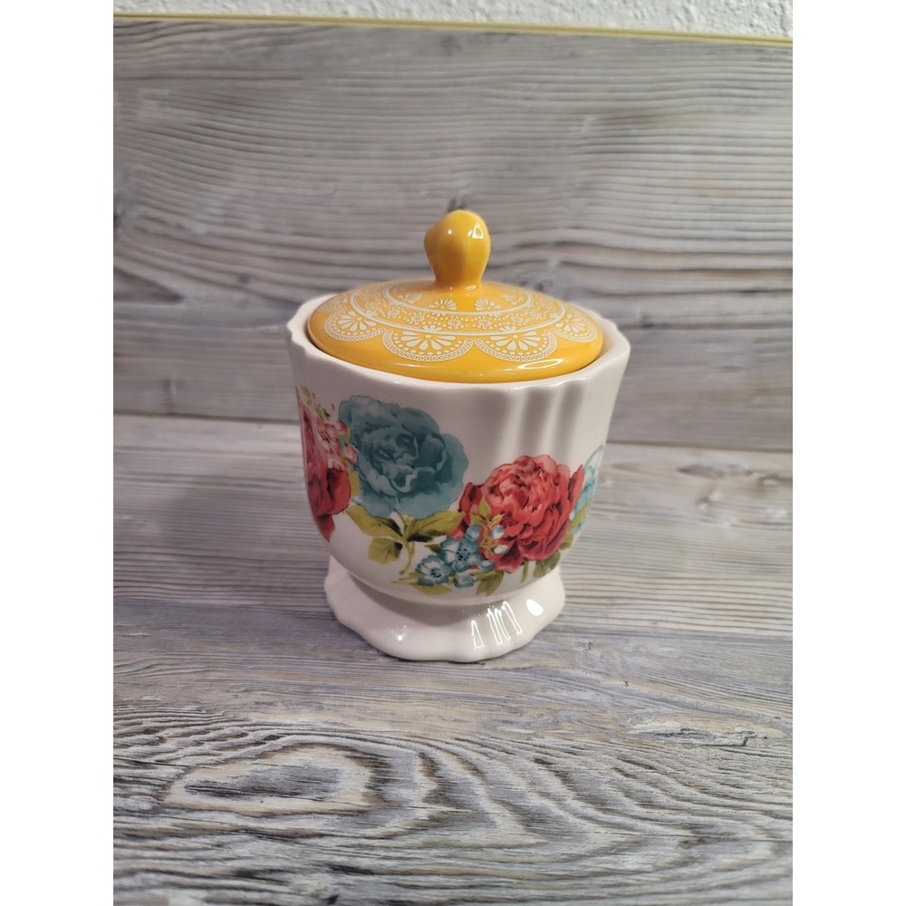 Pioneer Woman stoneware sugar dish Great shape floral colorful